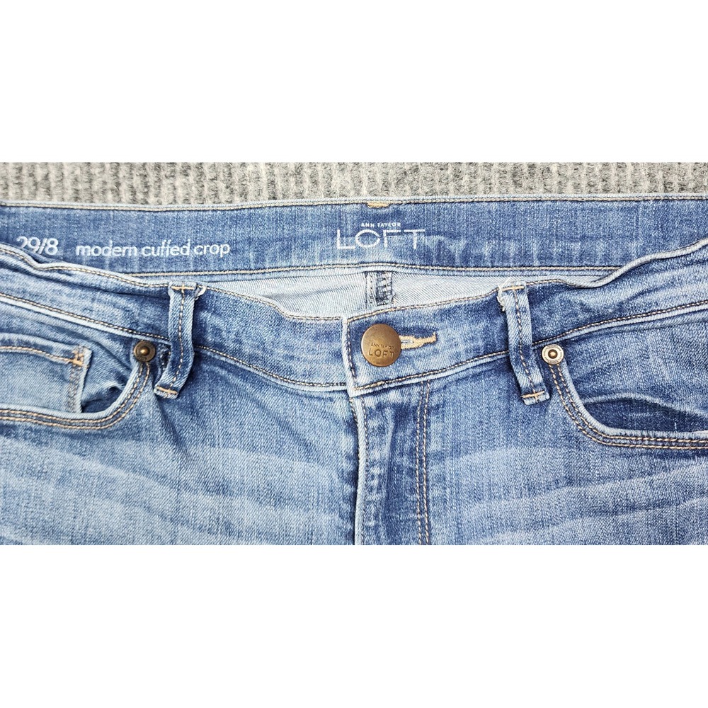 Ann Taylor Loft Modern Cuffed Crop Jeans Womens 29/8 Medium Wash Blue Denim - Picture 2 of 8